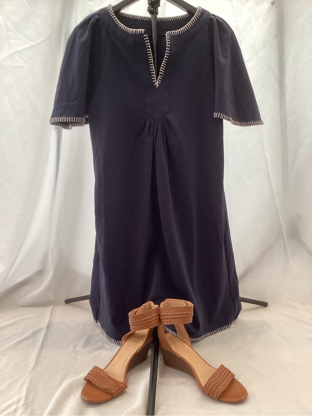 Navy Mini Dress with White Trim